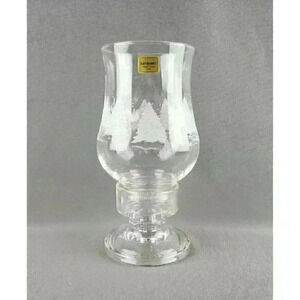 Luminarc Crystal Vintage Christmas Holiday Winter Scene Candle Hurricane Lamp